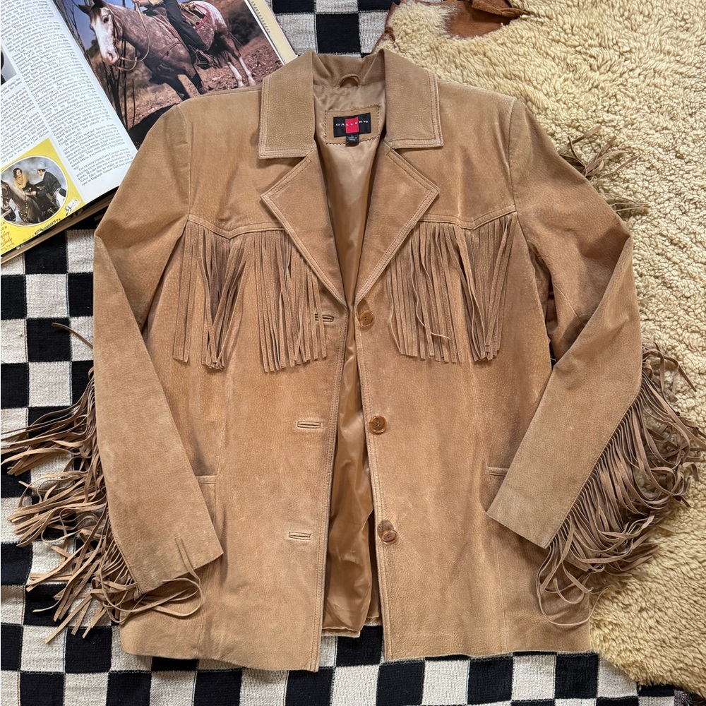 SOLD / Vintage suede leather fringe 90s does 70s jacket